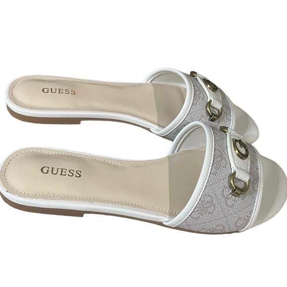 Guess White Sandal Slides Size 8M with Guess, Logo New with Box - Picture 7 of 7